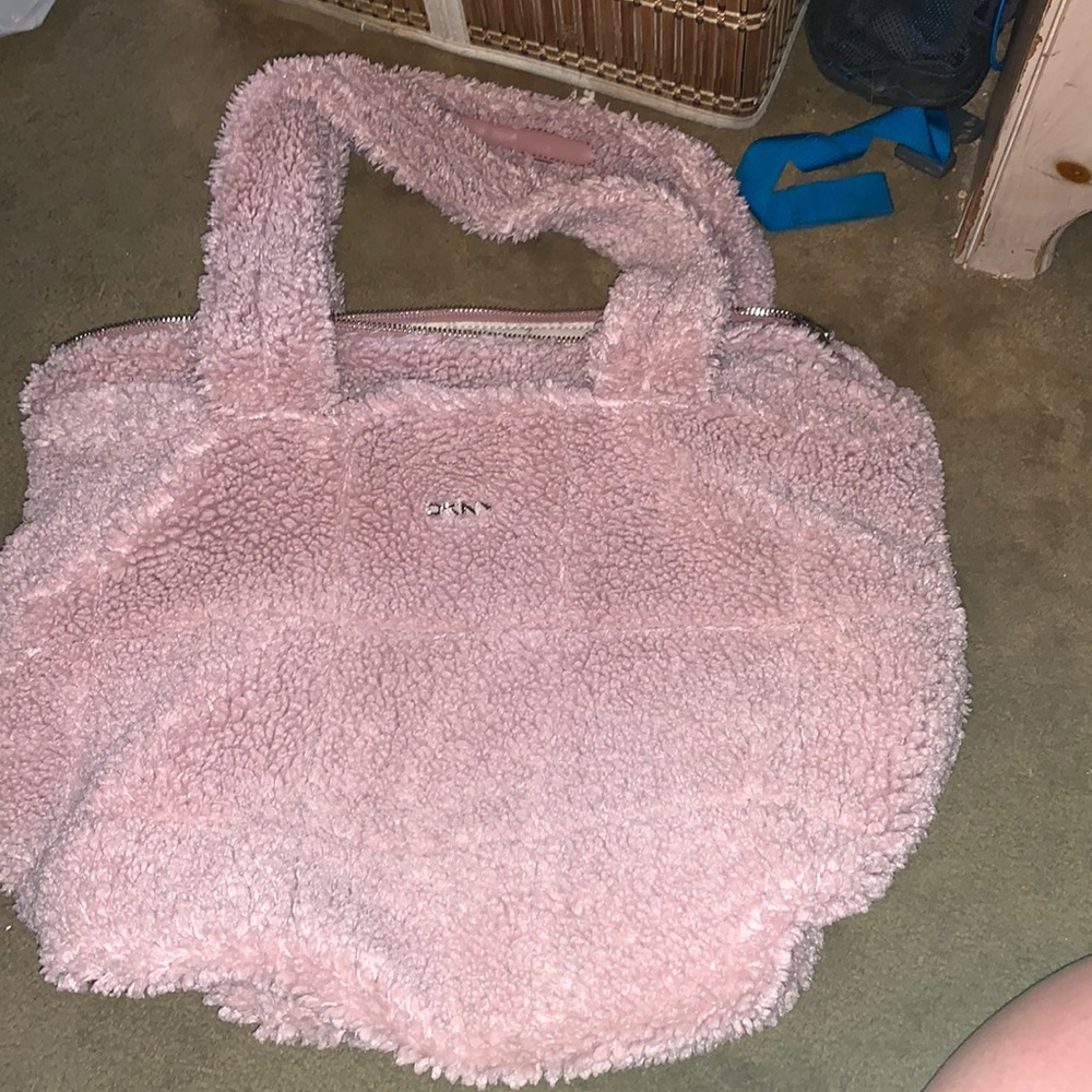 Used DNKY Sherpa pink tote